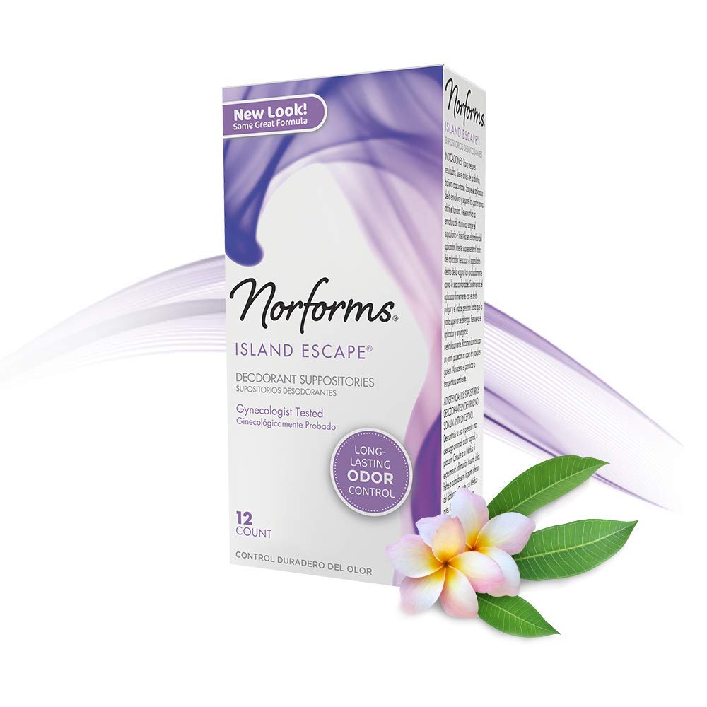 Norforms Feminine Deodorant Suppositories, Long Lasting Odor Control, Island Escape Scent, 12 Count Norforms uk supplements