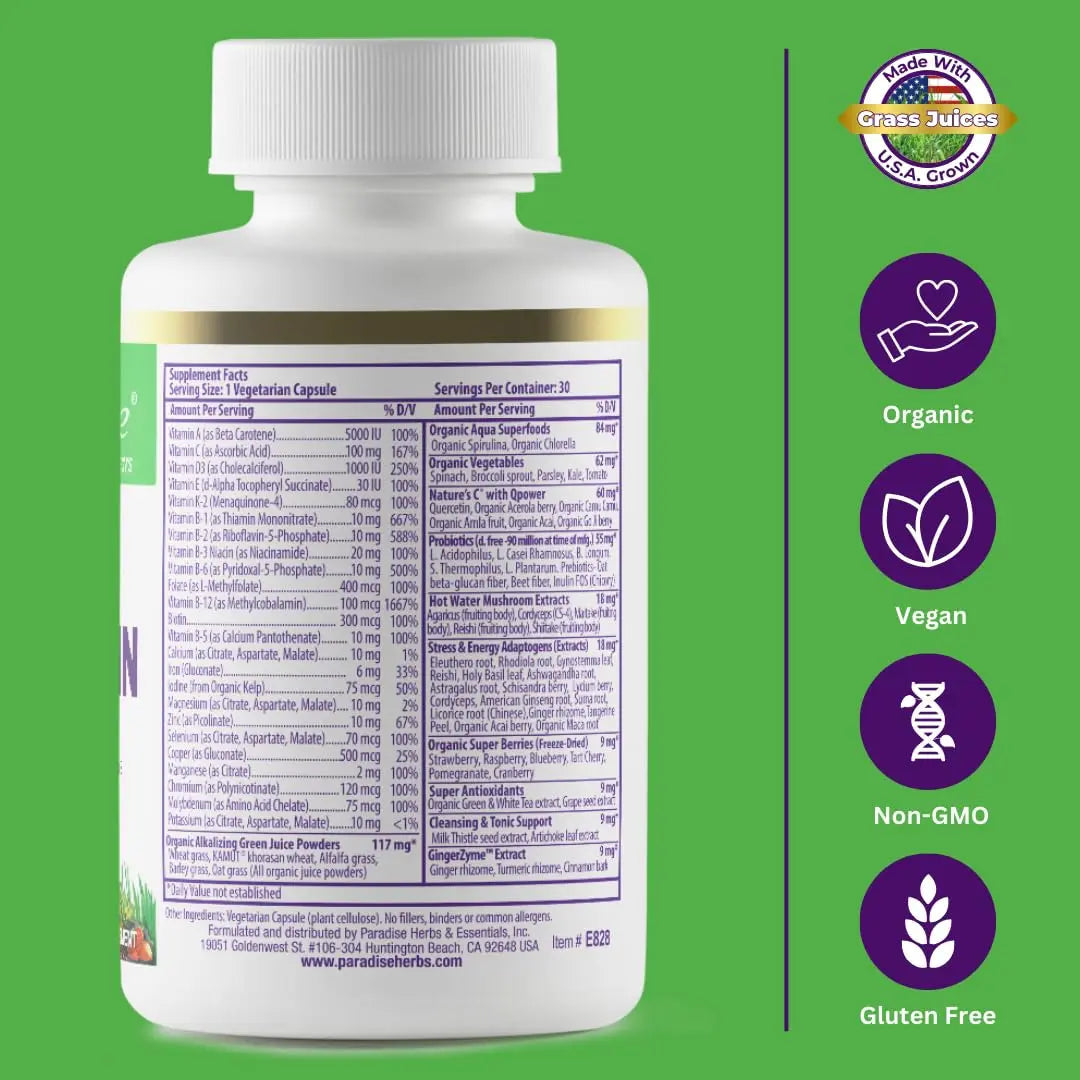 Paradise Herbs Earth's Blend Women's Once Daily Multivitamin with Iron, 48 Organic Superfoods, Probiotics, Antioxidants Paradise Herbs uk supplements