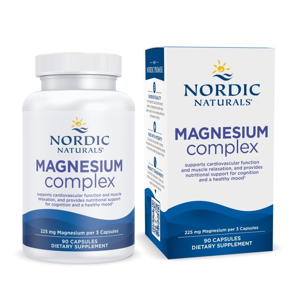 Nordic Naturals Magnesium Complex - 90 Capsules - 225 mg Magnesium, 1.9 mg Iron - Brain & Heart Health, Mood, Energy, & Muscle Relaxation - Non-GMO, Vegan - 30 Servings Nordic Naturals uk supplements