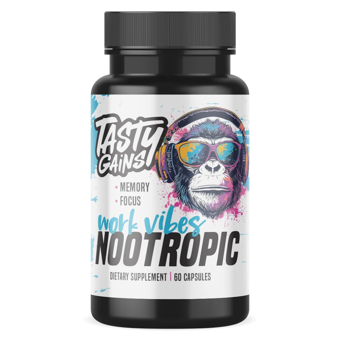 Nootropic Brain Supplement for Memory and Focus - Vitamin for Mental Health & Brain Health with L-Theanine, Rhodiola Rosea & Phosphatidylserine - Memory, Mental Clarity & Cognitive Improvement - 60 Ct TASTY GAINS uk supplements