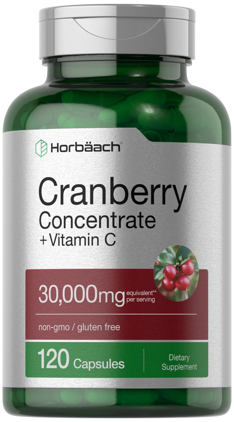 Cranberry Concentrate Extract Pills + Vitamin C | 30,000mg | 120 Capsules | Triple Strength Horbäach uk supplements