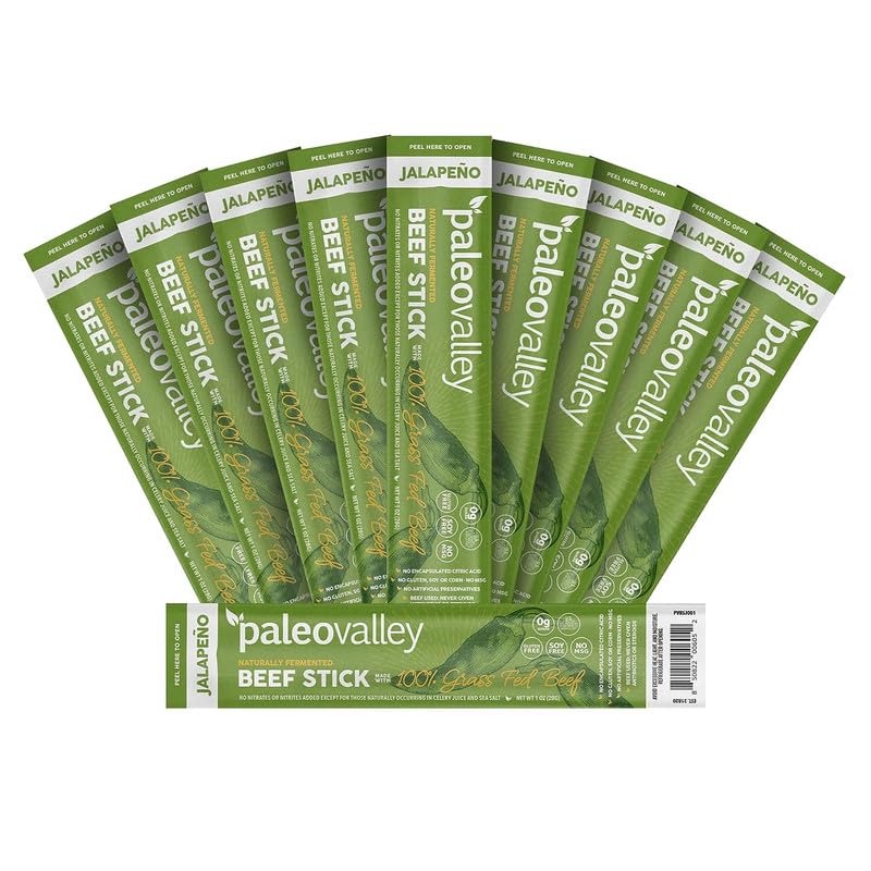 Paleovalley 100% Grass Fed Jalapeno Beef Sticks - Delicious Gluten Free Beef Snack - High Protein Keto Friendly Paleovalley uk supplements