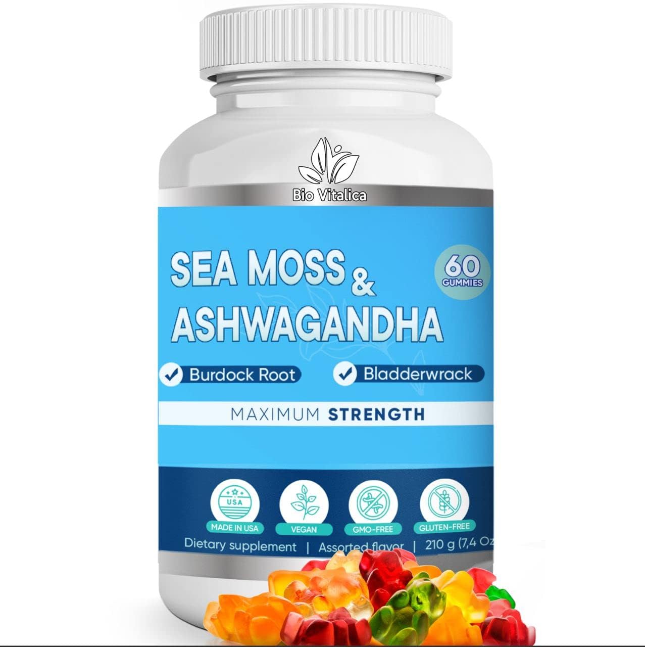 BIO VITALICA Sea Moss Ashwagandha Gummies - Organic Irish Seamoss & Ashwagandha Root Supplements for Supporting Energy for Men & Women, 60 Vegan Gummies BIO VITALICA uk supplements