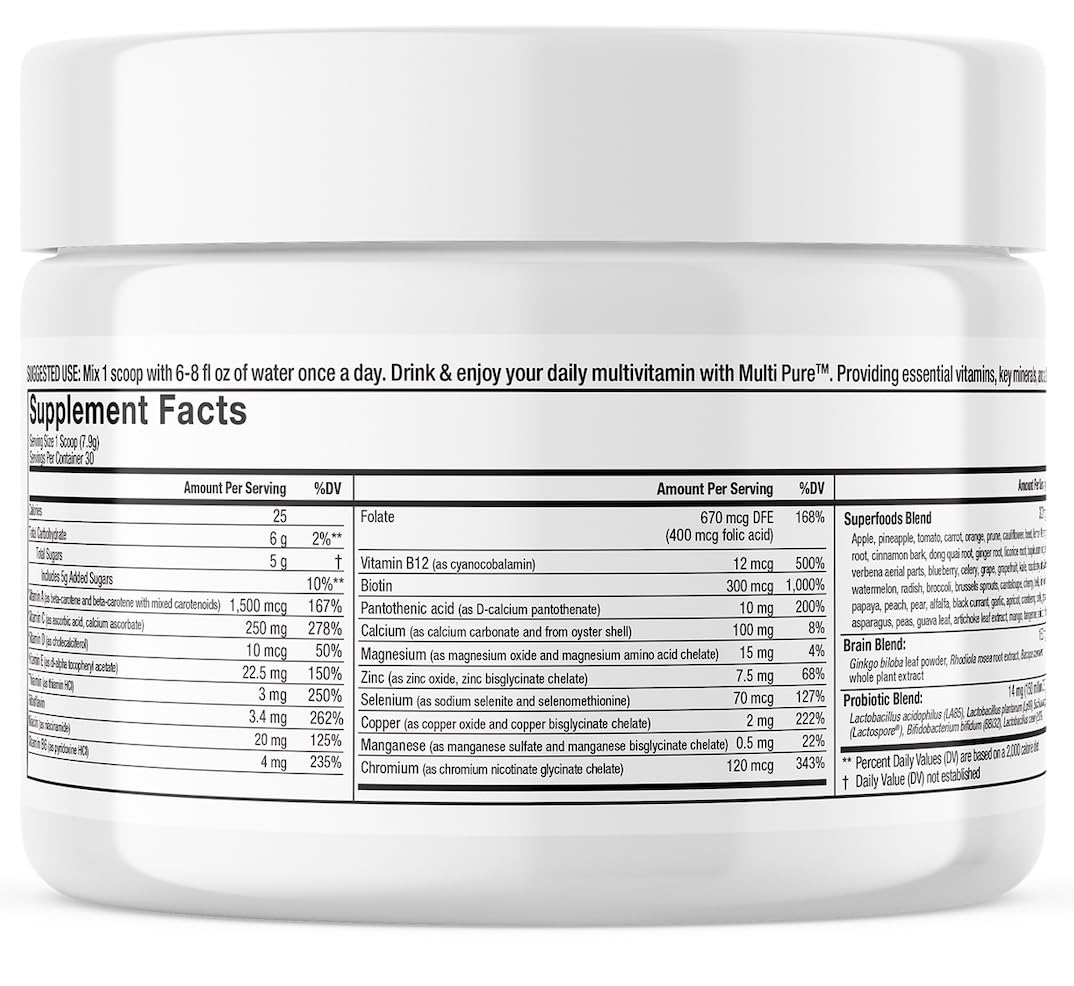 Reclaim Multi Pure Lemon Lime, Immune Support, Vitamin C, Vitamin B Complex, Probiotic, Superfood Powder, Calcium, Magnesium Oxide, (30 Servings) (Lemon Lime) Complete Nutrition uk supplements