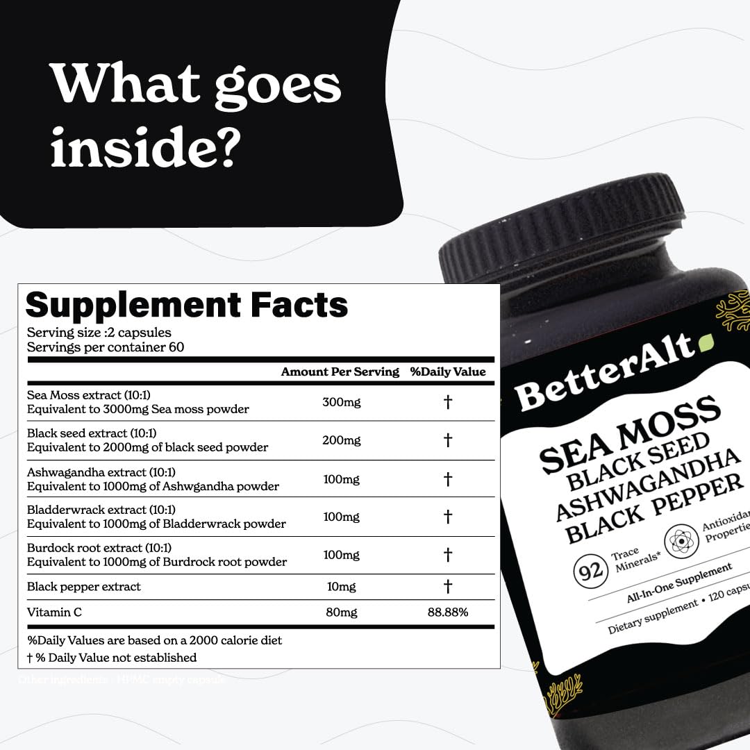 Better Alt Sea Moss Capsules- Irish Sea Moss with Black Seed Oil, Ashwagandha & Black Better Alt uk supplements