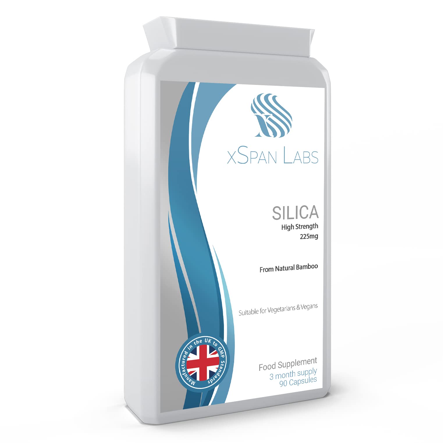 Silica 225mg – 90 Capsules - A Potent Highly Bioavailable Form - Naturally Sourced from Bamboo Extract - One-A-Day Vegan Capsules to Support Healthy Hair, Nails and Skin - Made in The UK Xspan Labs uk supplements