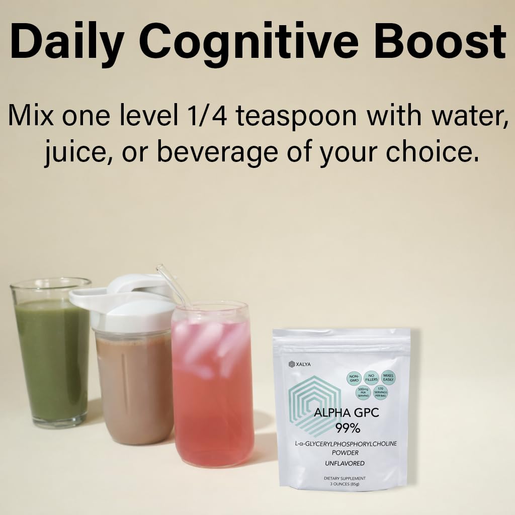 Xalya Alpha GPC Supplement, Alpha GPC Powder 99% Purity (Extra Strength) 500mg per Serving, Unflavored, Natural Choline Supplement - 3rd Party Tested -170 Servings, 3 Ounce Xalya uk supplements
