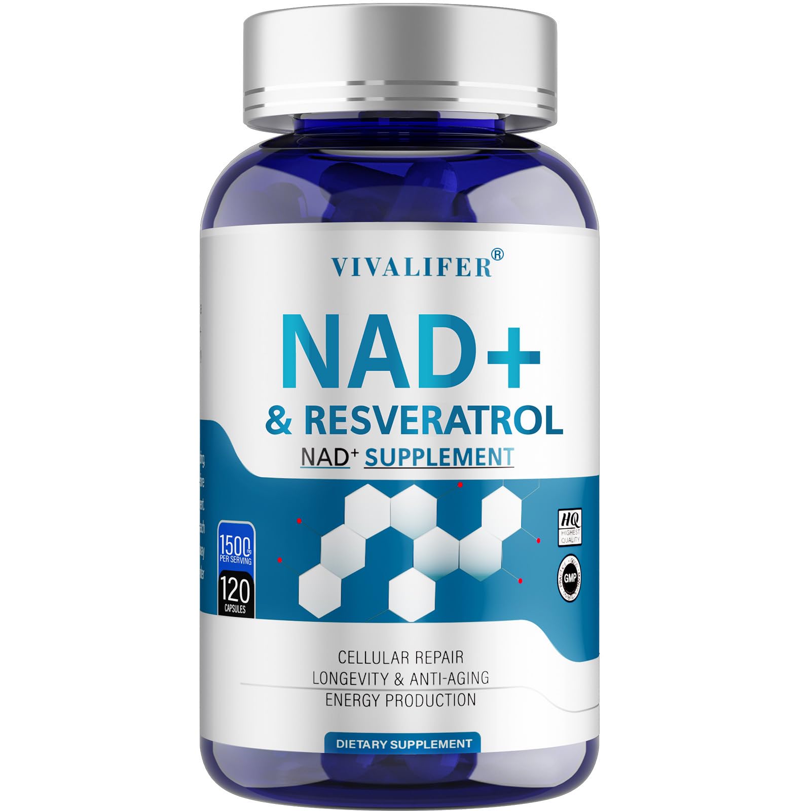 DQQI NMN Supplement Alternative 1500 mg - 120 Capsules (40 Day Supply) High Purity NAD+ & Resveratrol for Anti-Aging, Antioxidant Support, Energy & Focus Boost DQQI uk supplements