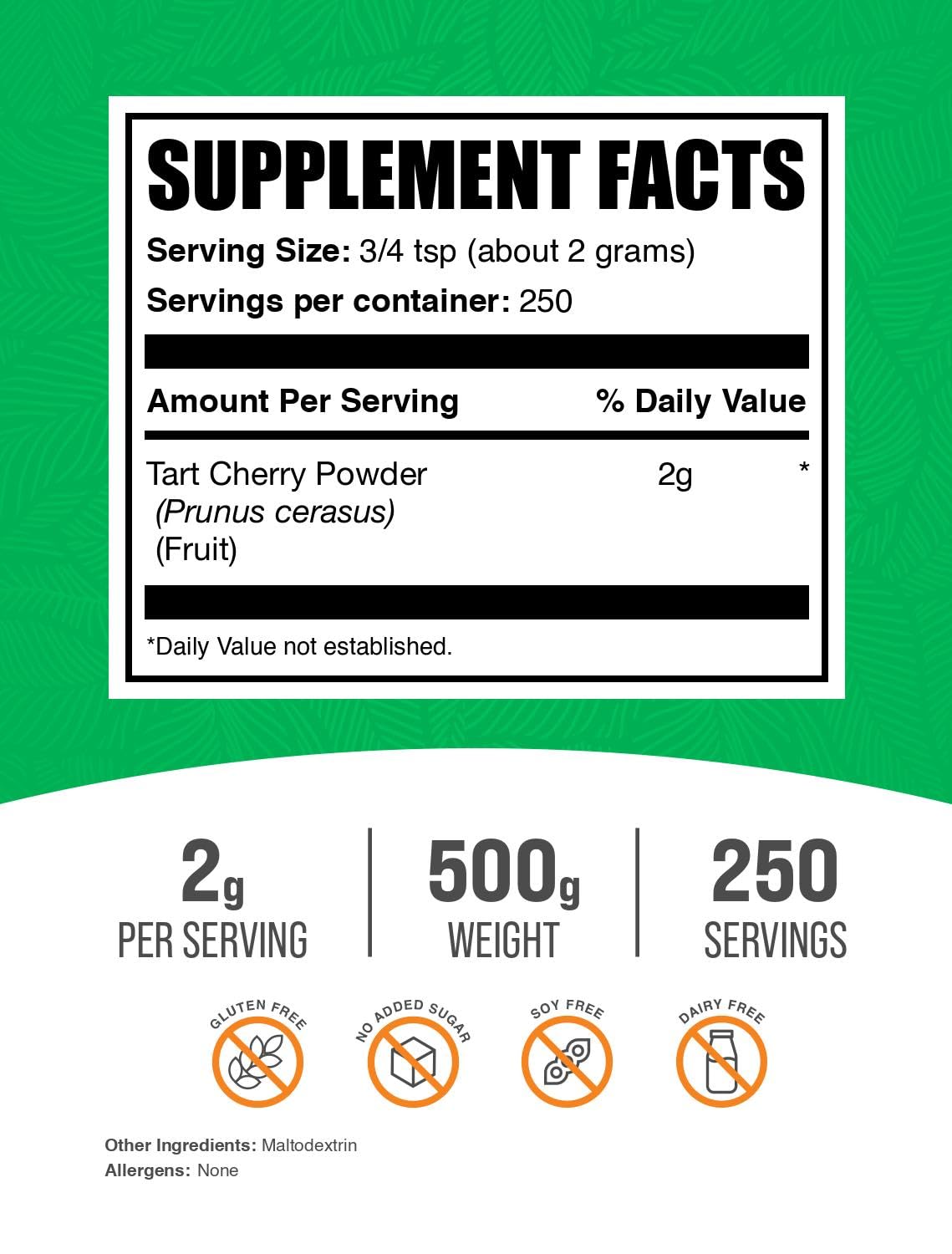 BulkSupplements.com Tart Cherry Powder - Fruit Powder, Tart Cherry Supplements - Antioxidant Source, Gluten Free & No Added Sugar, 2g per Serving, 500g (1.1 lbs) (Pack of 1) BulkSupplements uk supplements