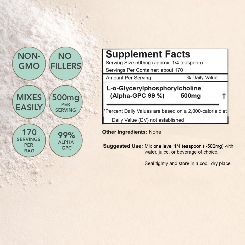 Xalya Alpha GPC Supplement, Alpha GPC Powder 99% Purity (Extra Strength) 500mg per Serving, Unflavored, Natural Choline Supplement - 3rd Party Tested -170 Servings, 3 Ounce Xalya uk supplements