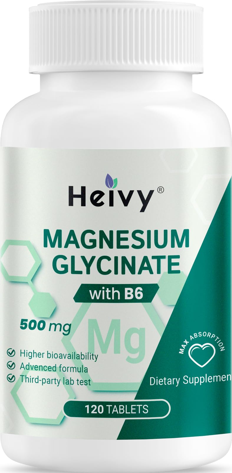 Heivy Pure Magnesium Glycinate 500mg with Vitamin B6, 100% Chelated & Purified Supports Nerve Relife, Sleep Aid & Muscle Support, Vegan & Non-GMO, Made in USA, 3rd Party Tested, 120 Tablets Heivy uk supplements