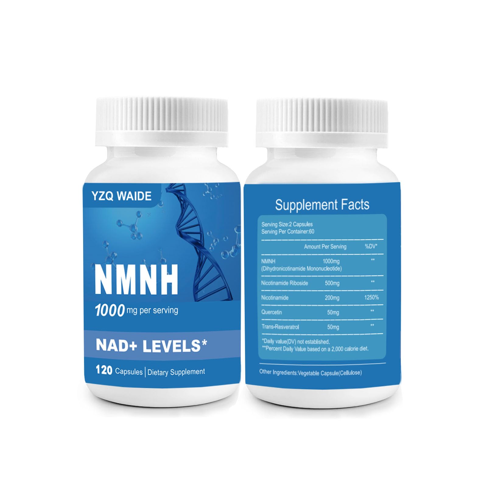 YZQ WAIDE NMNH (Dihydronicotinamide Mononucleotide), 1000mg NMNH Supplement to Boost NAD+ Levels Resveratrol Supplement with Quercetin for Energy, Aging, Non-GMO, Gluten Free, 120 Capsules YZQ WAIDE uk supplements