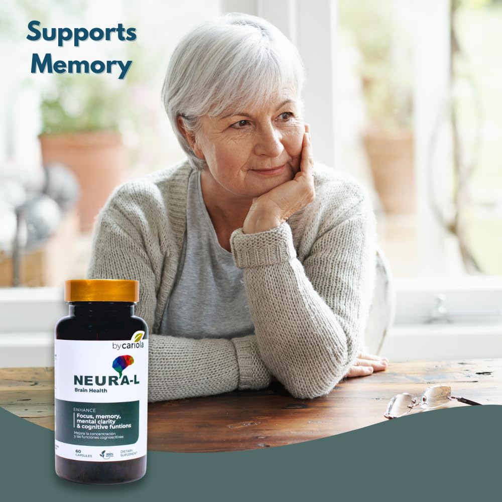 BY CARIOLA Neural-L Natural Brain Support Supplement 60 Caps - Mental Support – Memory Booster - Concentration - Natural Formula - Ashwagandha - L-Tyrosine - L-Theanine BY CARIOLA uk supplements