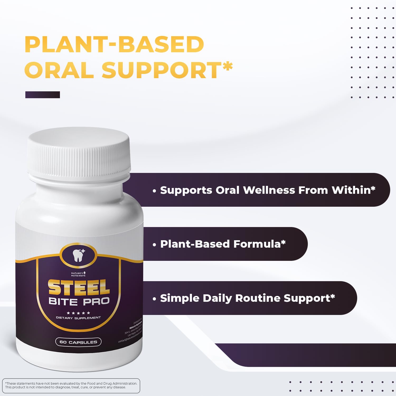 Nature’s NutriWave Steel Bite Pro Oral Wellness Supplement – 23 Plant-Based Ingredients with Zinc & Turmeric – Non-GMO, Made in USA, 60 Capsules, 1 Month Supply Nature’s NutriWave uk supplements
