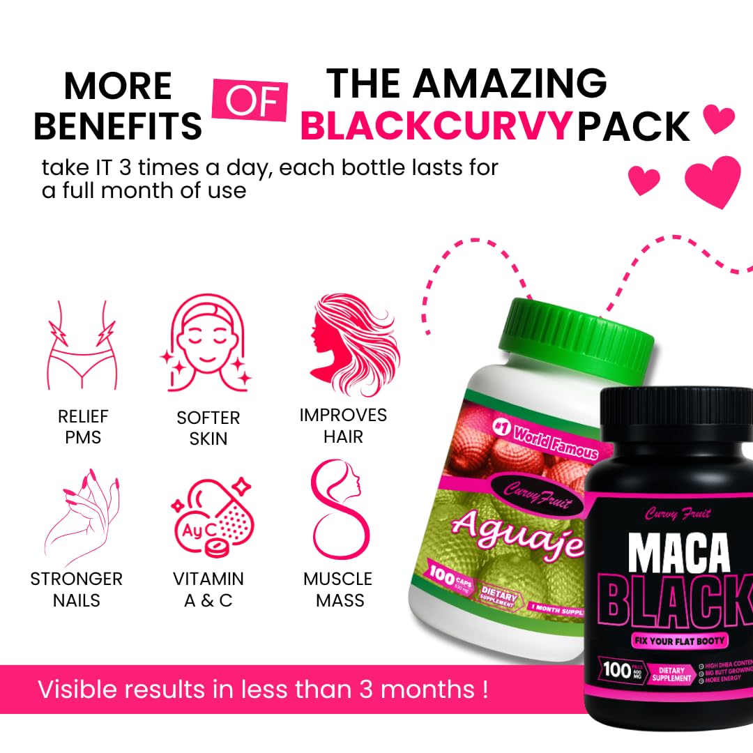 Maximum Booty Growth – Aguaje + Black Maca Pills for Women – Glute Volume Enhancer - Black Curvy Pack Curvy Fruit uk supplements