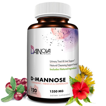 Dainova D Mannose 1350mg with Cranberry I D-Mannose Capsules for UTI Prevention, Urinary Tract Support, Urinary Tract Health for Women, & Cleanse. W/Hibiscus & Dandelion, 120 Veggie Capsules Dainova Nutrition uk supplements