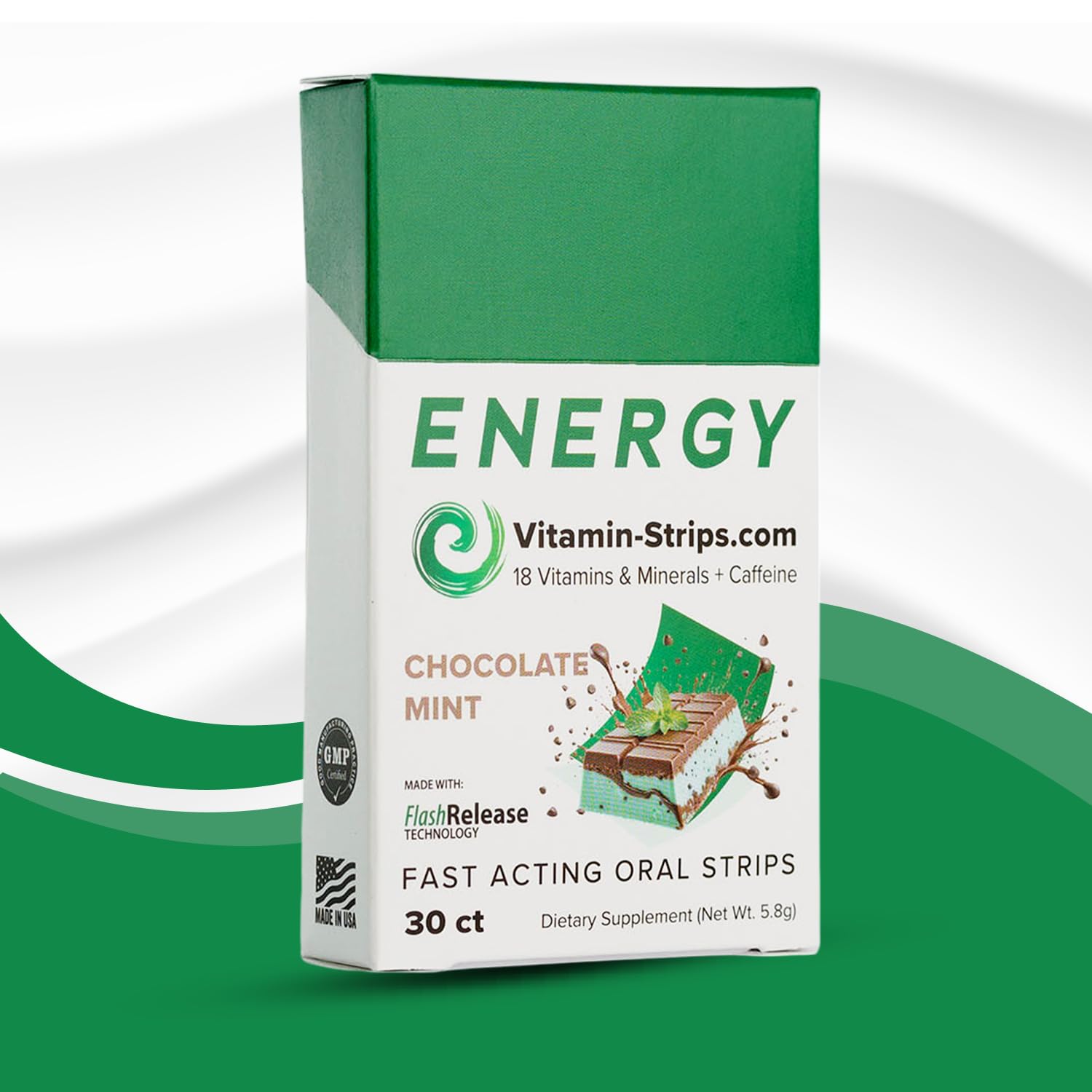 Peak Performance Energy Strips — Vegan, Gluten Free, Soy Free & Sugar-Free Breath Strips w/Caffeine, 18 Vitamins & Minerals — Instant Energy Boost Chocolate Mint Dietary Supplement — 30 Oral Strips Vitamin-Strips uk supplements