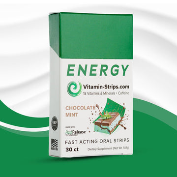 Peak Performance Energy Strips — Vegan, Gluten Free, Soy Free & Sugar-Free Breath Strips w/Caffeine, 18 Vitamins & Minerals — Instant Energy Boost Chocolate Mint Dietary Supplement — 30 Oral Strips Vitamin-Strips uk supplements