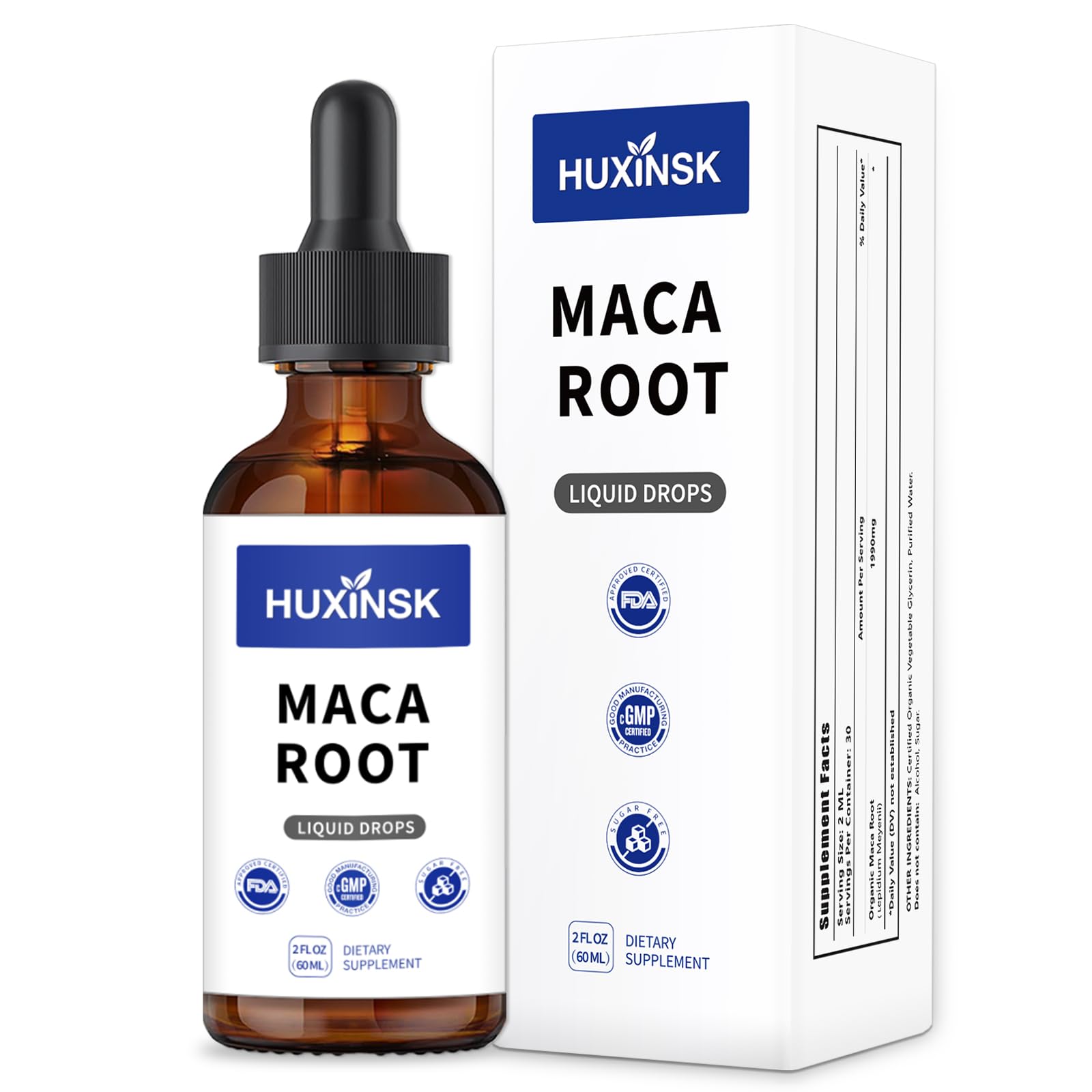 Maca Root Liquid Drops Extract | Peruvian Black & Red Blend | Natural Energy & Hormone Balance | Alcohol-Free, 60ml Vegan Tincture HUXINSK uk supplements