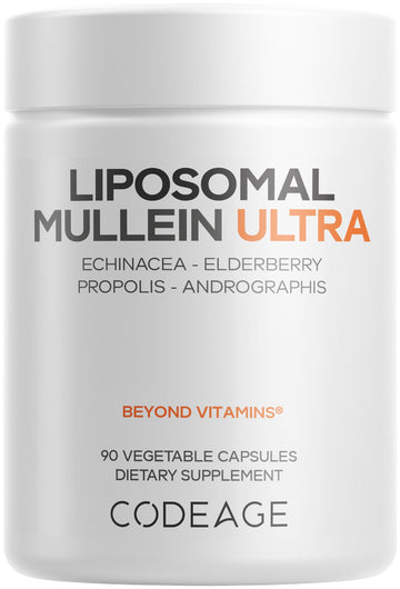 Codeage Liposomal Mullein Ultra Supplement - Mullein 10:1 Extract, Elderberry, Bee Propolis, Echinacea, Ginger Root, Andrographis, Kudzu, Vitamins, Elecampane, Eleuthero, Isatis, Non-GMO - 90 Capsules Codeage uk supplements