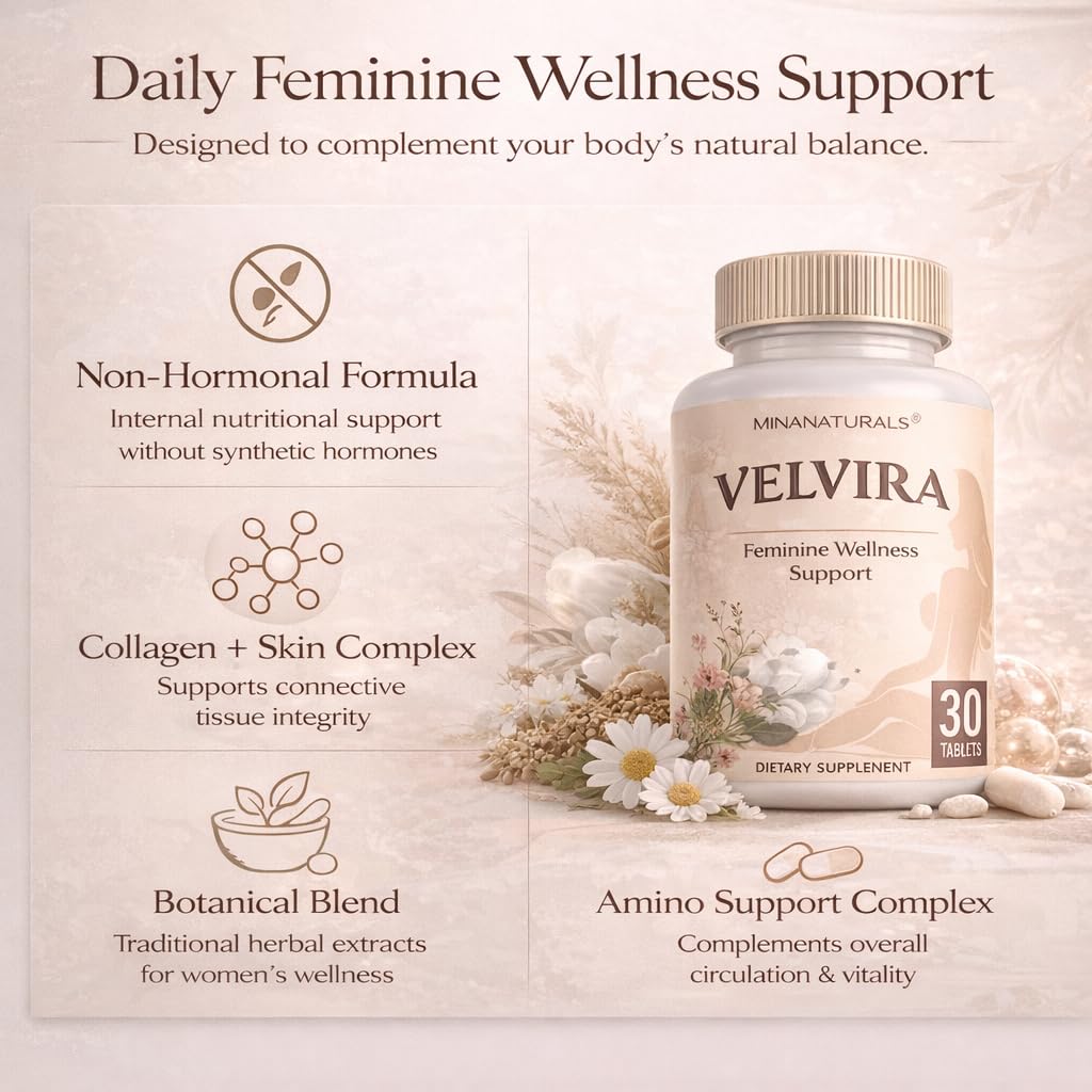 MINANATURALS VELVIRA Feminine Wellness Support Supplement for Women Herbal Rejuvenation Formula with Vitamins, Amino Acids & Collagen 30 Tablets MINANATURALS uk supplements