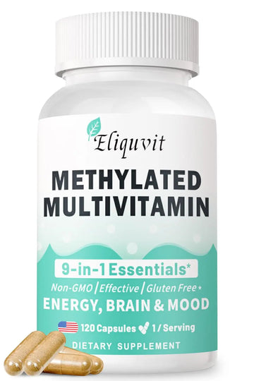 Eliquvit Methylated Multivitamin for Men & Women - Methylated B Complex with Methylfolate & B12-9-in-1 MTHFR Support + TMG - Vegan Multivitamin Eliquvit uk supplements
