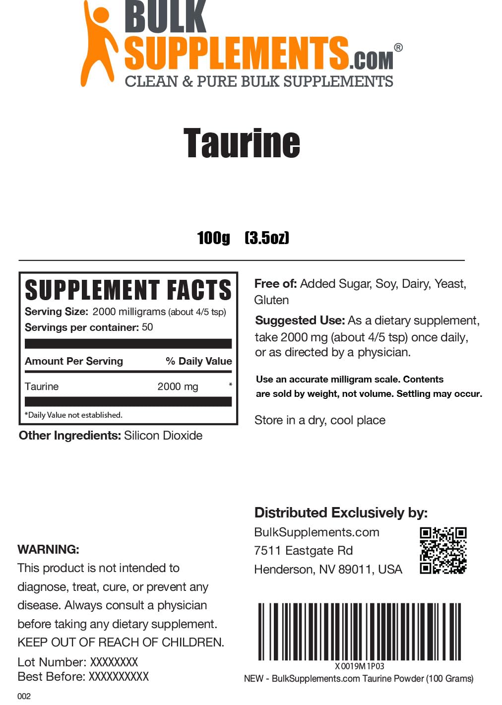 BULKSUPPLEMENTS.COM Taurine Powder - Taurine Supplement, Taurine 2000mg BULKSUPPLEMENTS.COM uk supplements