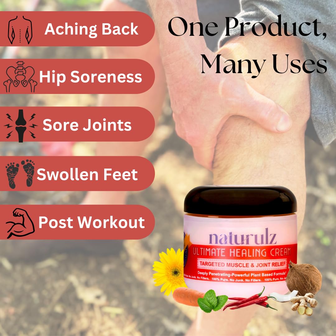 Naturulz Ultimate Healing Cream 4 ounce All-Natural Extra Strength Muscle Rub & Joint Topical for Back, Neck & Shoulder Discomfort with Arnica, Calendula & Capsaicin. 'NO JUNK' Extra Strength Formula. Naturulz uk supplements