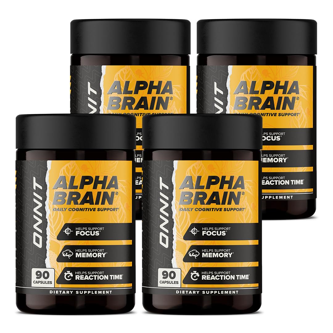 ONNIT Alpha Brain Nootropic Capsules for Men & Women, IGEN Non-GMO Tested Memory, Focus & Mental Clarity, with L-Theanine and Vitamin B6, 90 Count Each, Pack of 4 (360 Capsules) ONNIT uk supplements