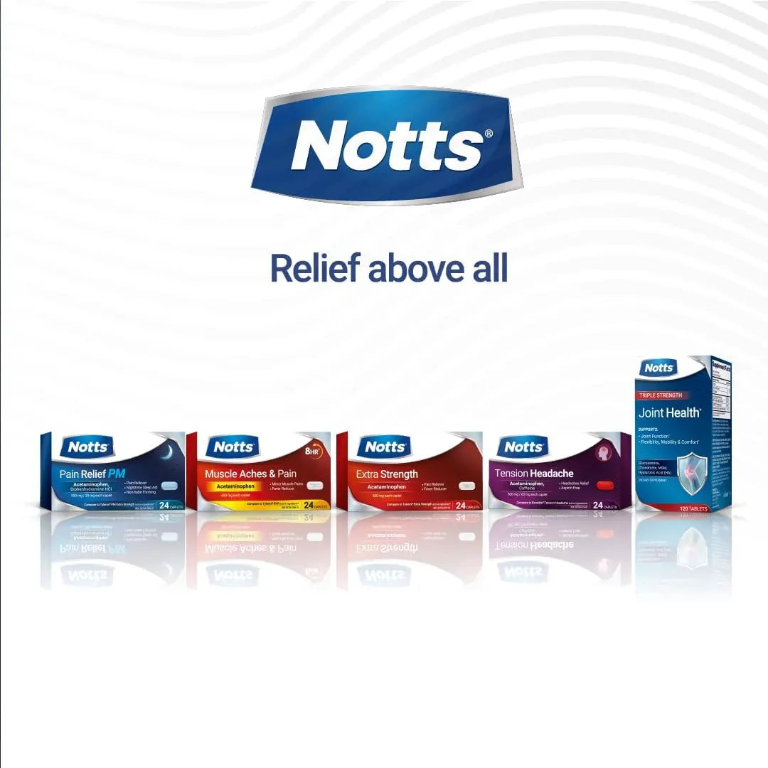 NOTTS PM Extra Strength Pain Relief & Sleep Aid, 500mg Acetaminophen & 25mg Diphenhydramine HCl, 50 Caplets for Nighttime Aches, Headaches & Body Pain, Non-Habit Forming (Pack of 2) NOTTS uk supplements