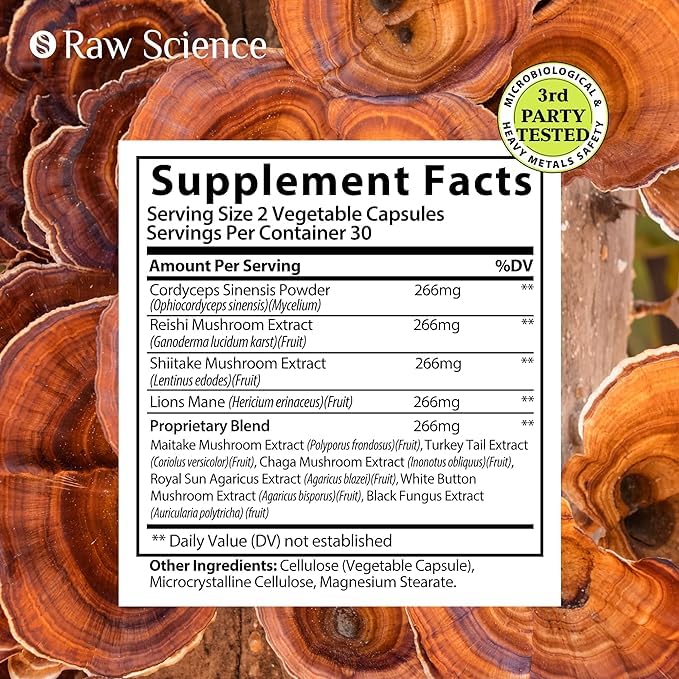 Mushroom Supplement - Shiitake Mushrooms & Lions Mane Supplement Capsules S RAW SCIENCE uk supplements