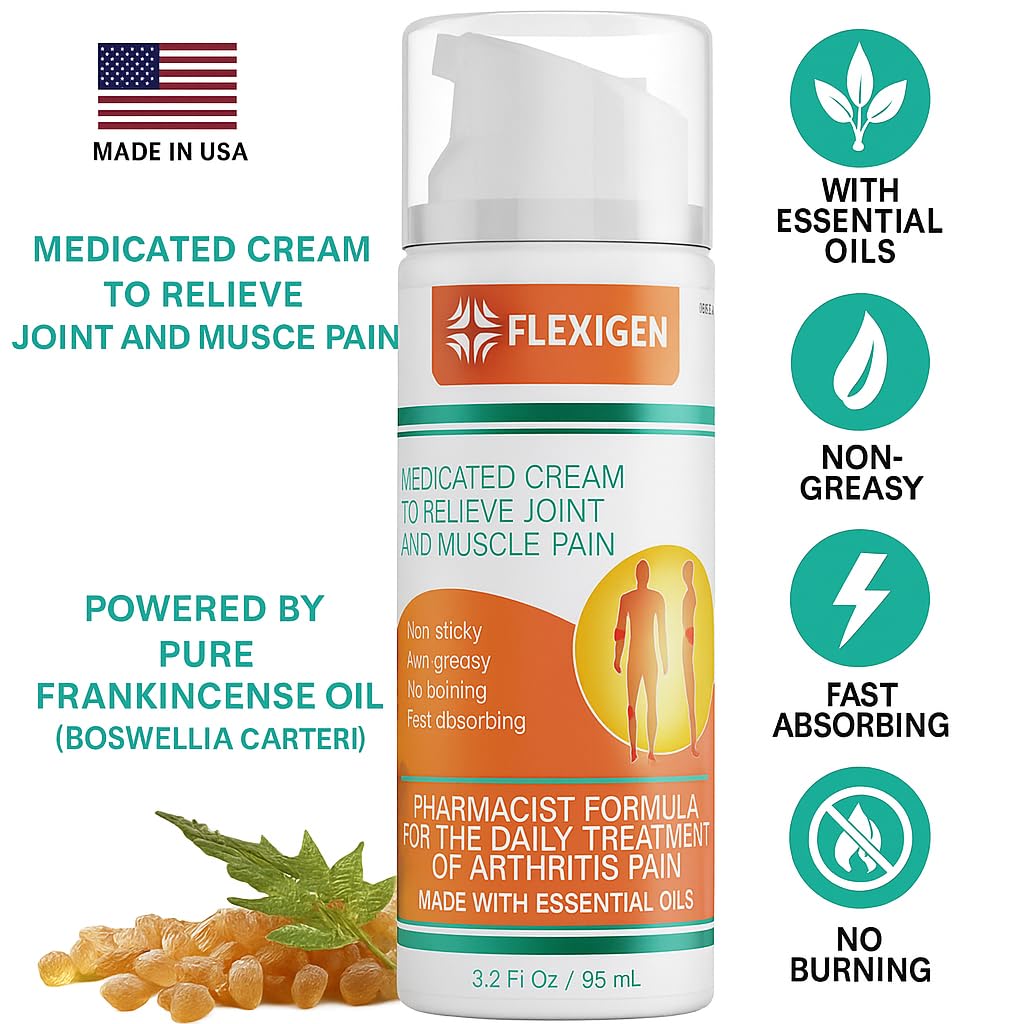 FLEXIGEN Pain Cream Lotion 3-Pack – Natural Menthol Formula with Frankincense & Essential Oils – Fast-Acting, Non-Greasy, Pleasant Scent FLEXIGEN uk supplements
