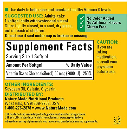 Nature Made Vitamin D3 2000 IU (50 mcg), Dietary Supplement for Bone, Teeth, Muscle Nature Made uk supplements