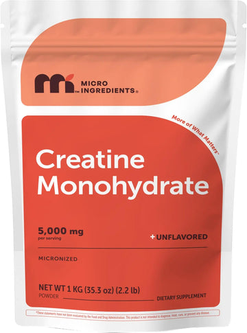 Micro Ingredients Creatine Monohydrate Powder 1 kg (2.2 Lbs), 5000mg Per Serv, Micronized Creatine Powder, Unflavored, No Filler, Keto & Vegan, Easy Dissolve, Pre Workout for Women & Men* Micro Ingredients uk supplements