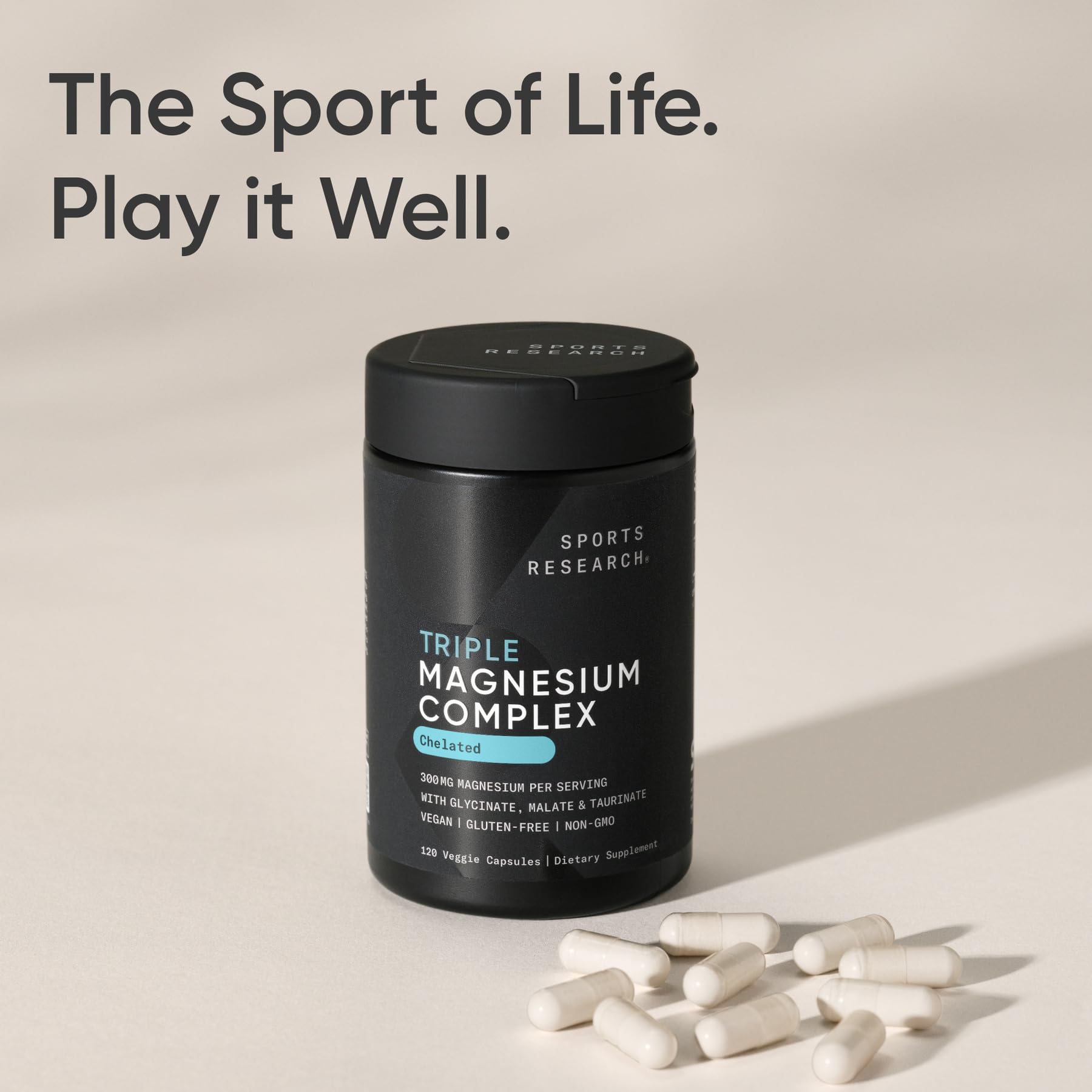 Sports Research® Chelated Triple Magnesium Complex with Glycinate, Taurinate & Malate (Chelamax®) for Enhanced Bioavailability* - 300 mg per Serving, Non-GMO, Certified Vegan, 120 Veggie Capsules Sports Research uk supplements