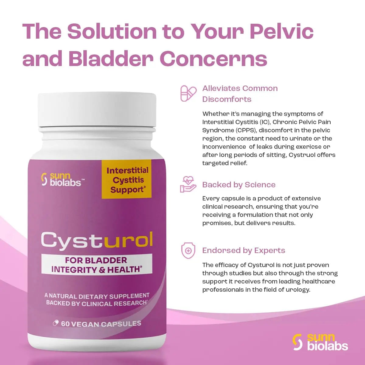 CYSTUROL® Bladder Support Supplement | Interstitial Cystitis (IC) | Bladder Pain | Urinary Tract Health | Clinically Studied Formula for Bladder Inflammation, UTI, Mast Cell Support & Urinary Urgency SUNN BIOLABS uk supplements