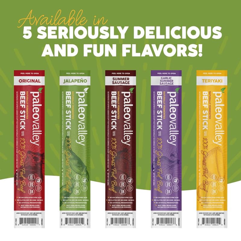 Paleovalley 100% Grass Fed Jalapeno Beef Sticks - Delicious Gluten Free Beef Snack - High Protein Keto Friendly Paleovalley uk supplements