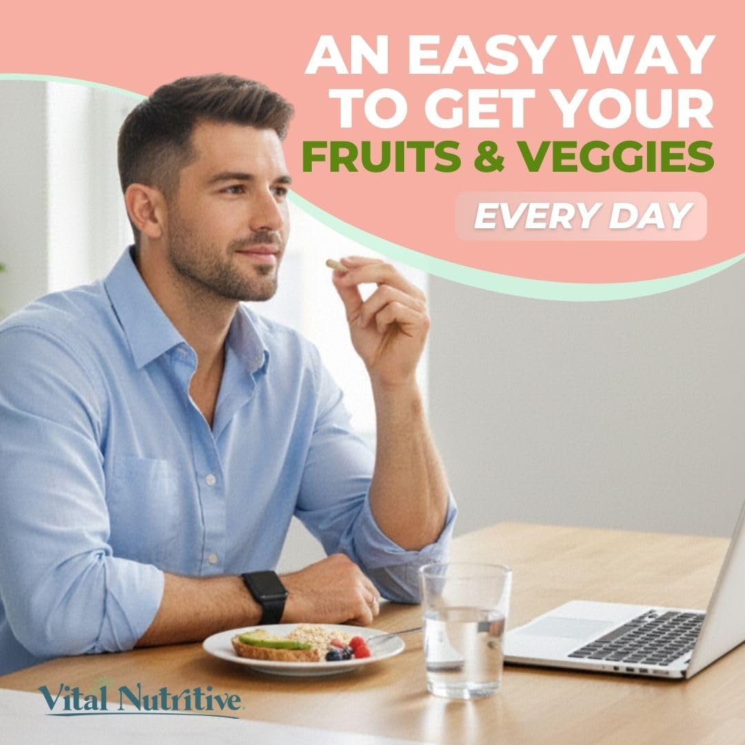 Vital Super Fruits & Veggies - Daily Superfood Capsules for Adults - Fruit & Vegetable Supplements to Boost Immunity & Energy - 2-in-1 Formula for Overall Wellness VITAL NUTRITIVE uk supplements