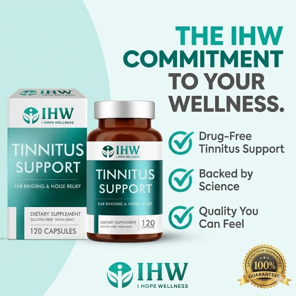 IHW Tinnitus Relief for Ringing Ears, 1200mg Tinnitus Relief Supplement, 120 Capsules, with Vitamin B Complex & C, Reduces Ringing in Ears, Promotes Hearing Wellness & Comfort IHW uk supplements