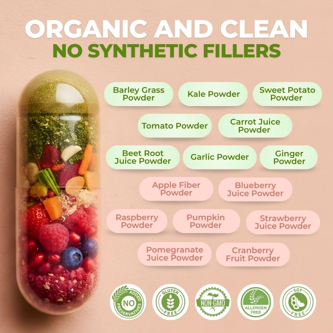 Vital Super Fruits & Veggies - Daily Superfood Capsules for Adults - Fruit & Vegetable Supplements to Boost Immunity & Energy - 2-in-1 Formula for Overall Wellness VITAL NUTRITIVE uk supplements