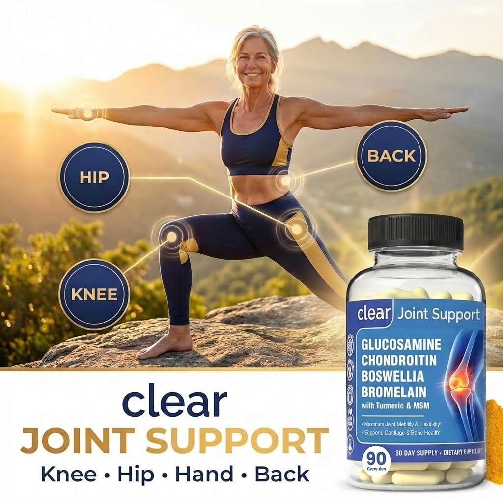 Clear Joint Support - 1500mg Glucosamine Chondroitin MSM - 8 in 1 Joint Health Supplement with Turmeric and Boswellia for Men & Women, Knee, Hip & Back Support, Made in USA, 90 Capsules Clear Probiotics uk supplements