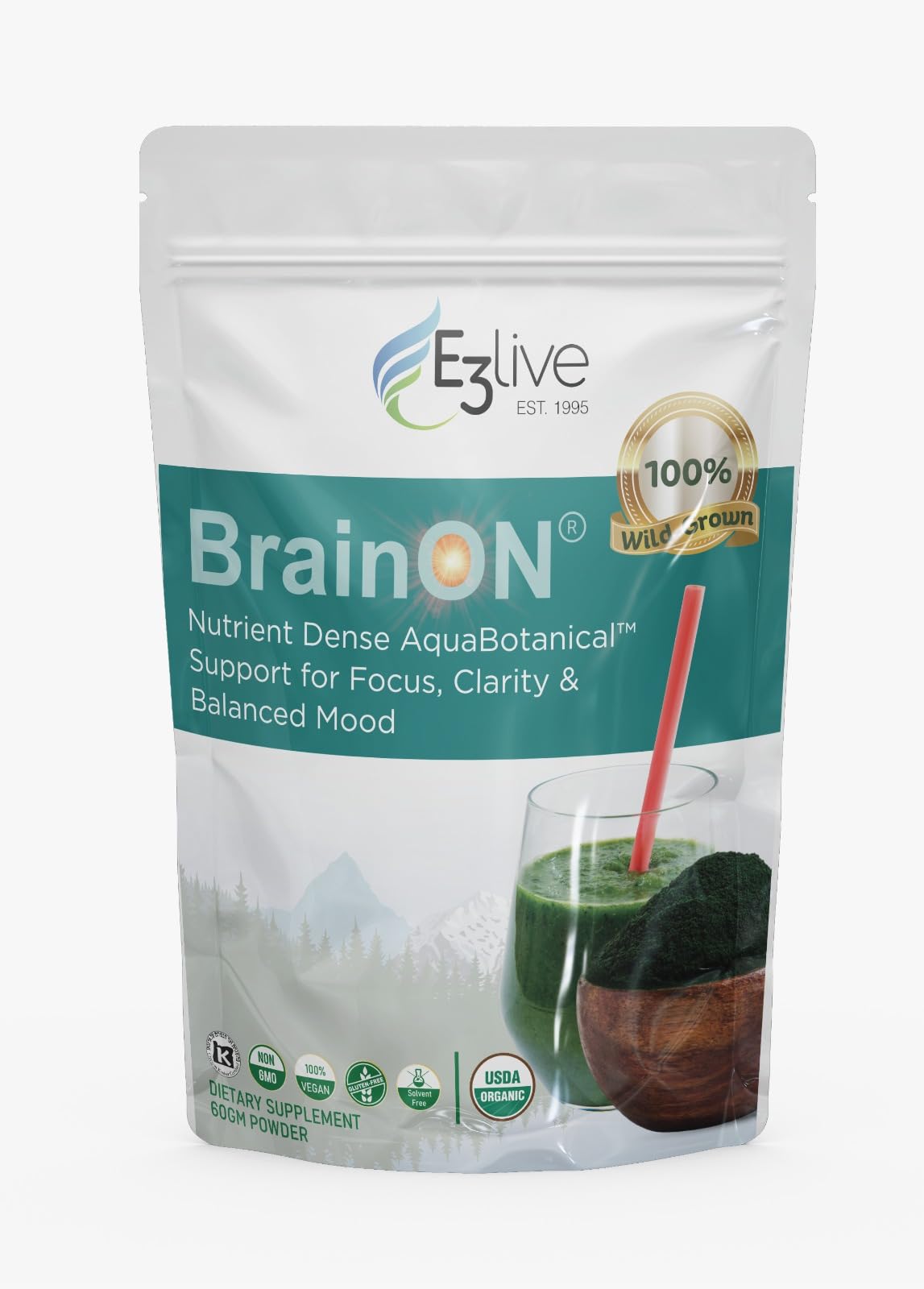 BrainON - Premium Brain Nutrition Blend for Cognitive Support - 60 Gram E3LIVE uk supplements