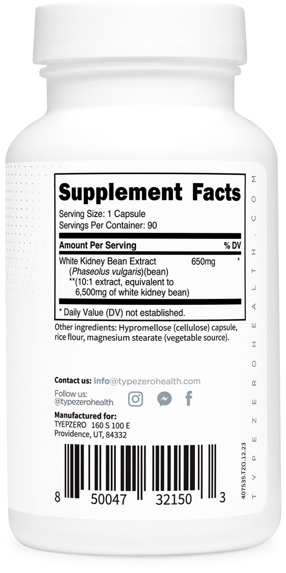 Type Zero Clean White Kidney Bean Capsules (6,500 MG Equivalent Per Serving, 90 Count) - Non-GMO, Gluten Free Type Zero uk supplements