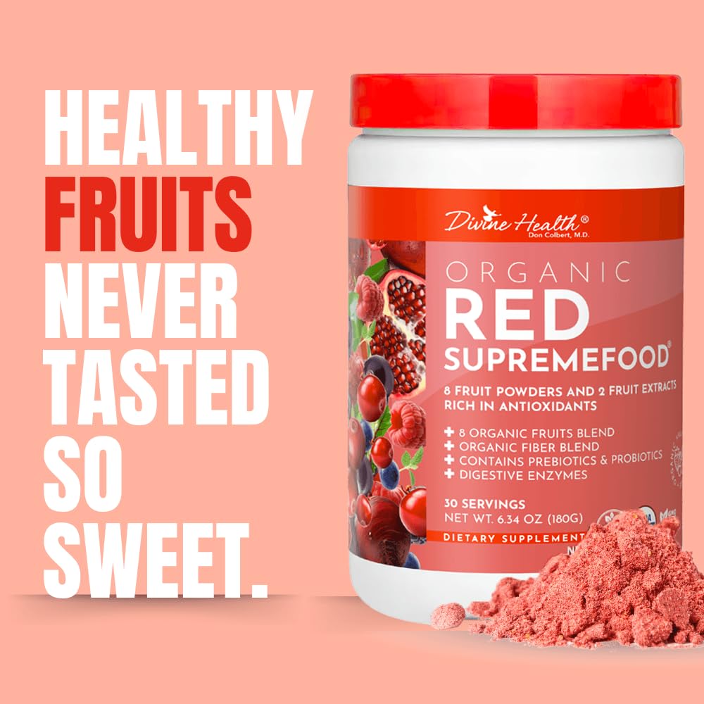 Dr. Colbert, MD Organic Red Supremefood | Berry Flavored Blend | by Divine Health | 10 Organic Fruits | Probiotics | Enzymes | Herbs | Fiber | Antioxidants | Non-GMO | 30 Day Supply | 180g Divine Health uk supplements