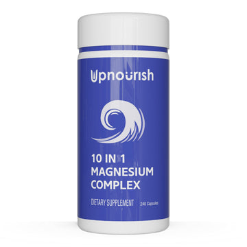 UpNourish Magnesium Supplement - 10 in 1 Magnesium Complex - Full Spectrum Magnesium Mineral Supplements with Glycinate, Citrate, Taurate, Malate, Carbonate, Oxide and More, 240 Vegan Capsules UpNourish uk supplements