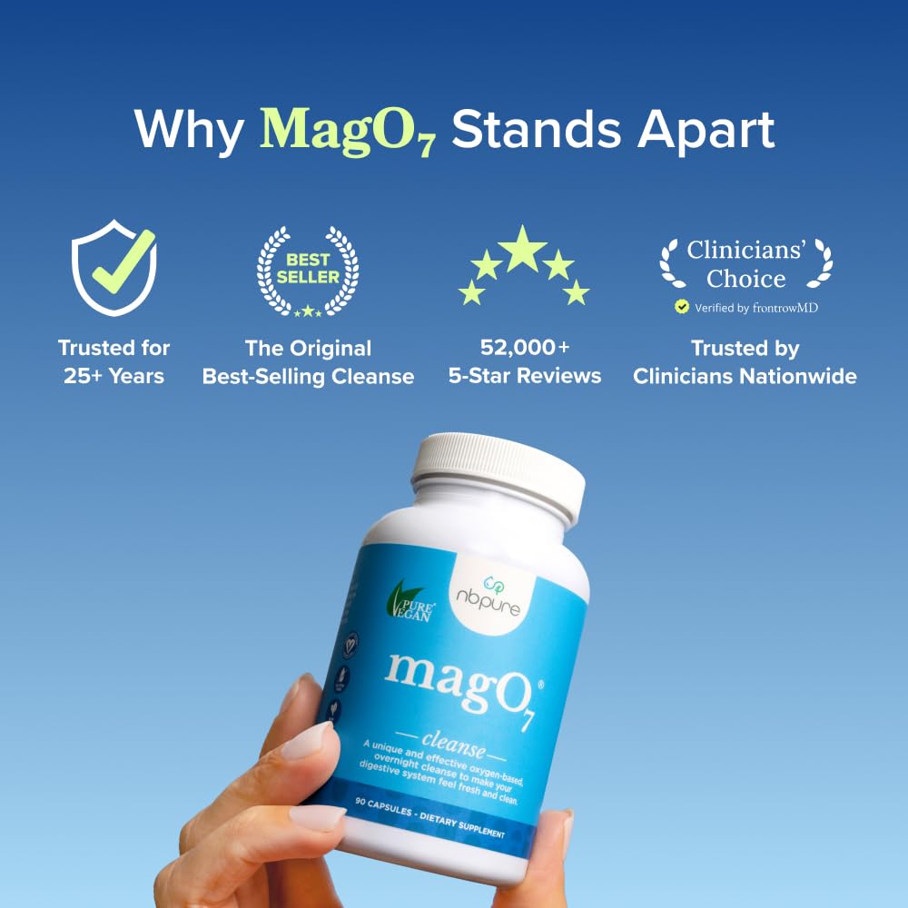 nbpure MagO7 - Natural Colon Cleanse & Detox Powder - Occasional Constipation Relief, Stool Softener, & Bloating Support for Men & Women - Ozonated Magnesium Oxide, 150 Gram nbpure uk supplements