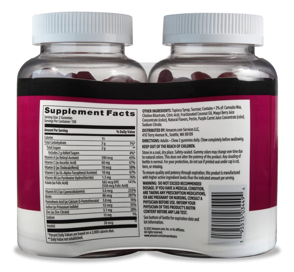 Amazon Basics Adult Multivitamin Gummies, Mixed Berry & Cherry, 150 Gummies, 75-Day Supply Amazon Basics uk supplements