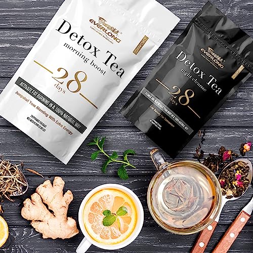 EVERLONG Detox Tea 28 Day Morning Boost Tea and Night Cleanse Tea, Burn Fat and Boost EVERLONG uk supplements