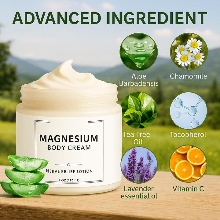Neuropathy Cream | Nerve Relief Lotion for Feet, Legs & Hands | Magnesium Chloride with Aloe Vera Extract | Non-Greasy Formula for Day & Night Use | Thoughtful Gift for Mama, Dad, Men & Women (1) DFTLUUE uk supplements