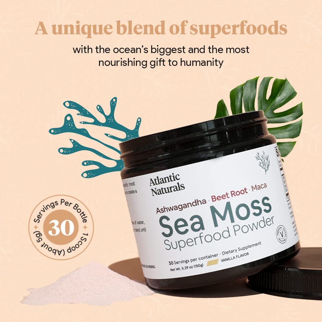 Organic Sea Moss Superfood Powder with Ashwagandha, Beet Root, and Maca Atlantic Naturals uk supplements